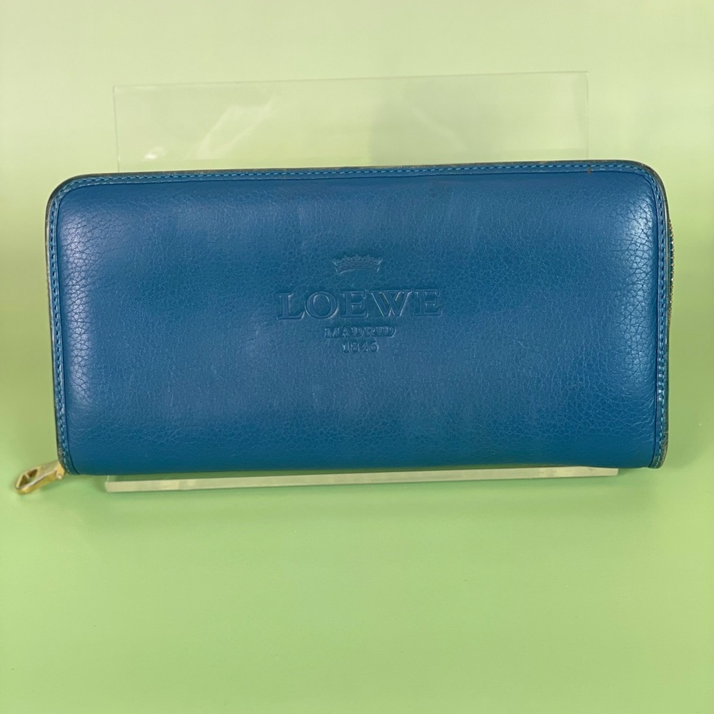Loewe Blue Leather Zip Around Wallet